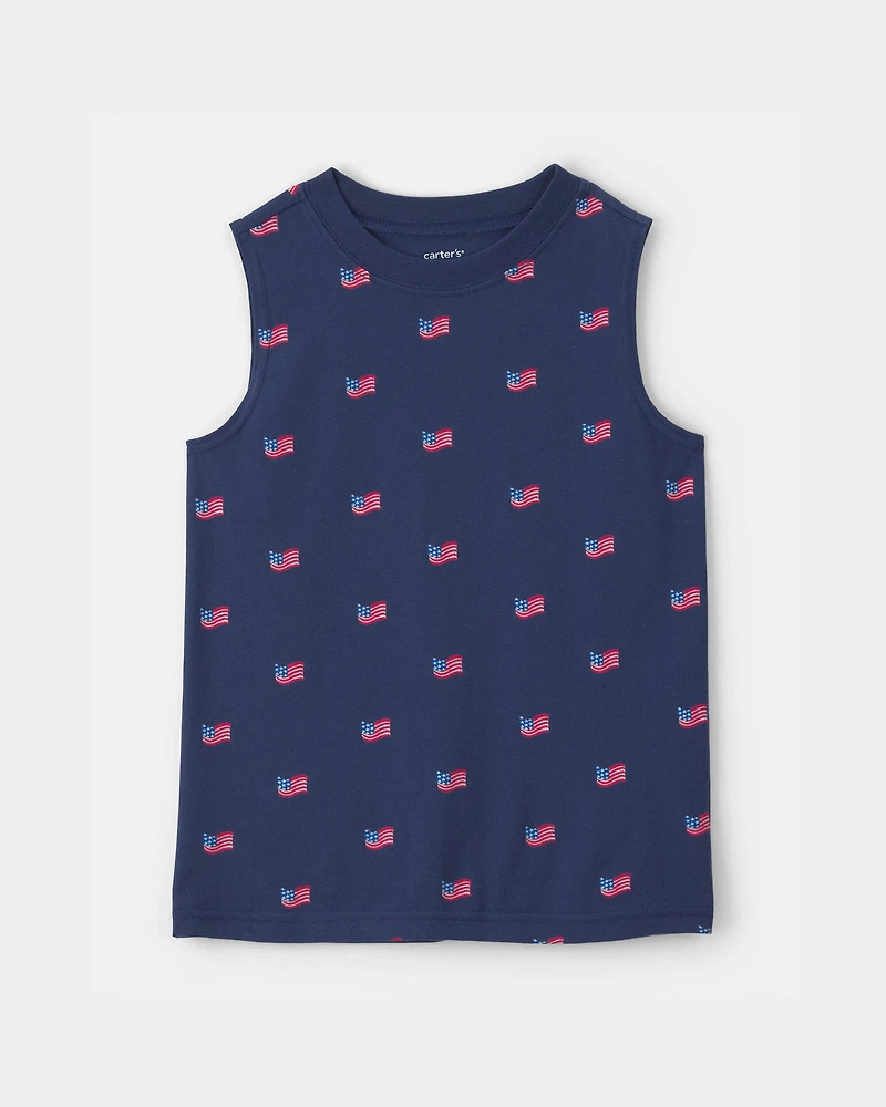 Boys American Flag Graphic Tank - Navy Blue