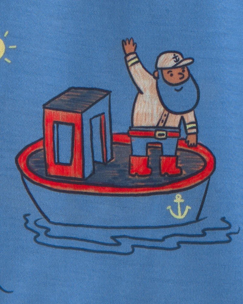 Toddler Boy Boat Loose Fit 2-Piece Pajama Set - Blue