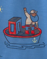 Toddler Boy Boat Loose Fit 2-Piece Pajama Set - Blue