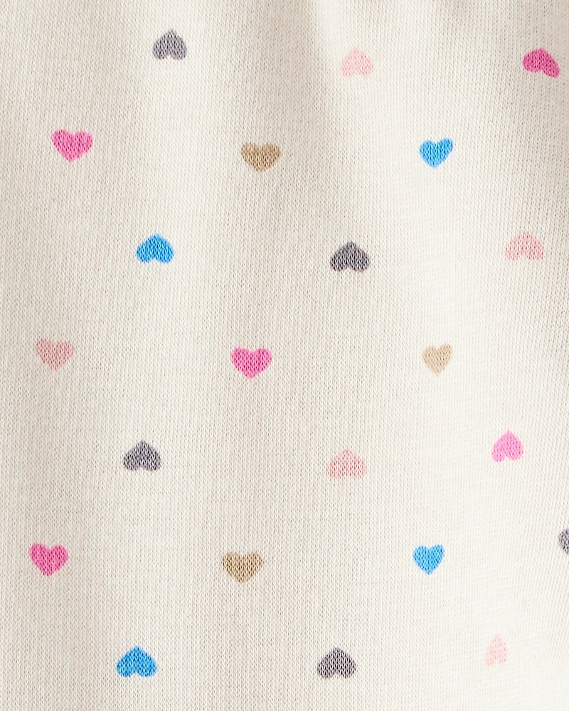 Baby Girl Heart Print Pull-On Stretch Cozy Leggings - Cream