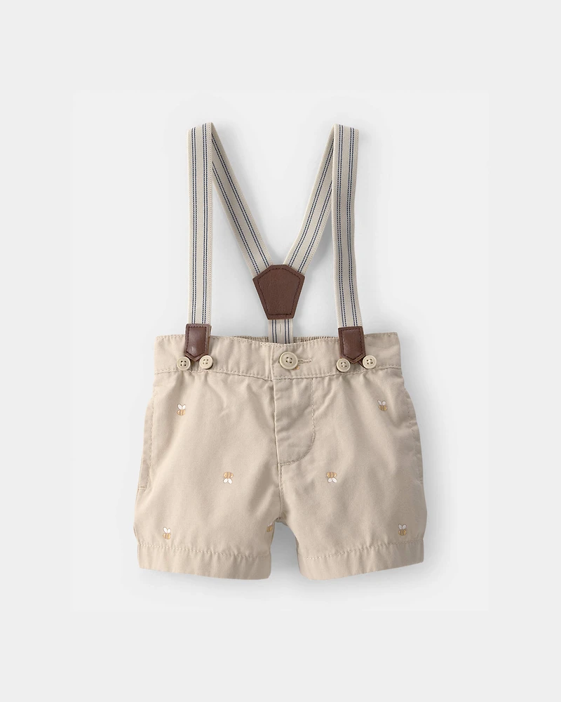 Baby Boy Disney© Winnie the Pooh Honey Bee Suspender Shorts - Khaki