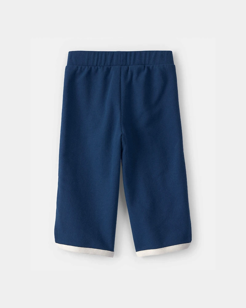 Baby Girl French Terry Wide-Leg Pants - Blue