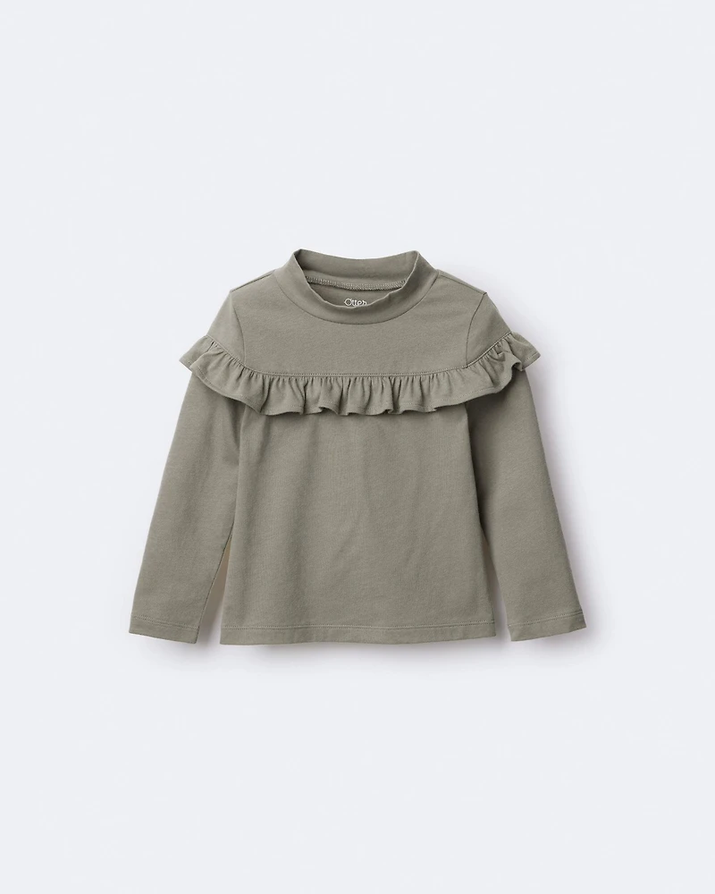 Toddler Girl Mock Neck Ruffle Top - Olive