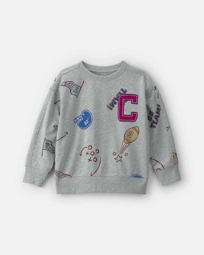 Boys 'Captain' Athlete Pullover Sweatshirt - Grey