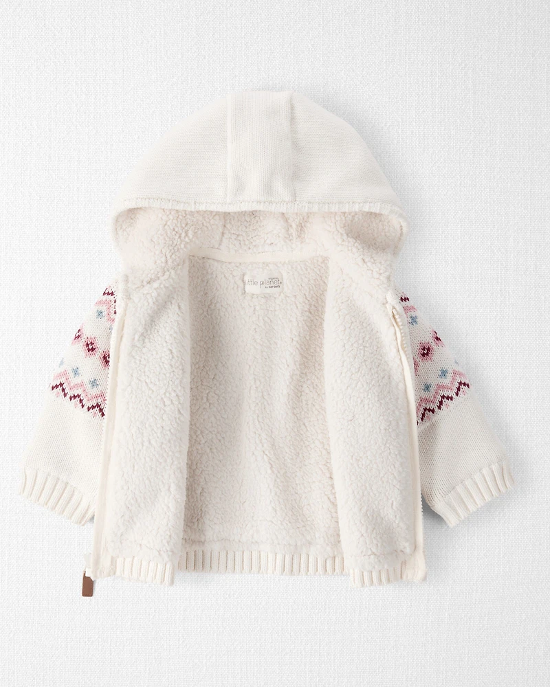 Baby Girl Recycled Fair Isle Sherpa Sweater Knit Jacket