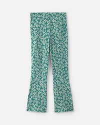Girls Floral Cotton Pull-On Stretch Flare Leggings - Green