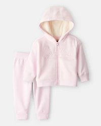 Toddler Girl 2-Piece Hooded Zip-Up Jacket & Joggers Set - Pink
