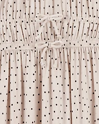Kid Polka Dot Short-Sleeve Dress - Tan