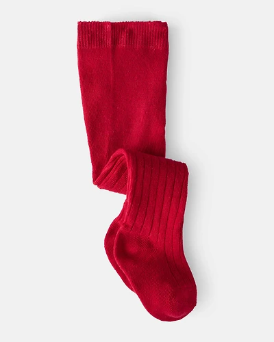 Baby Girl Rib Tights - Red