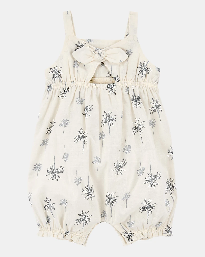 Baby Girl Palm Tree Cotton Romper - Ivory