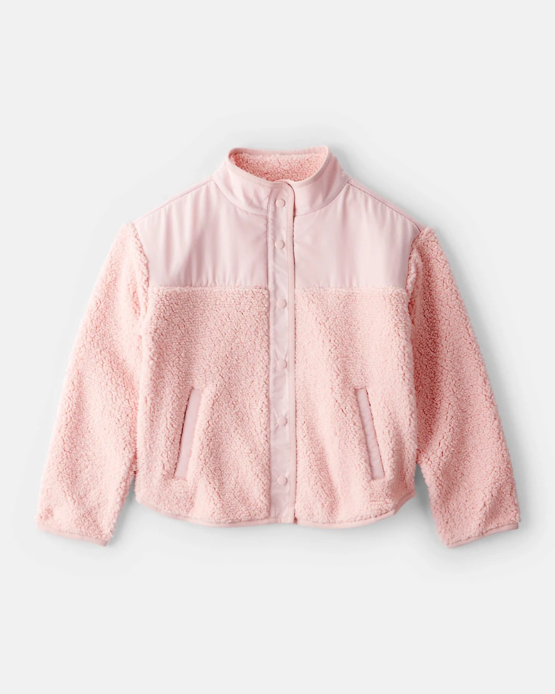 Girls Long-Sleeve Sherpa Jacket - Pink
