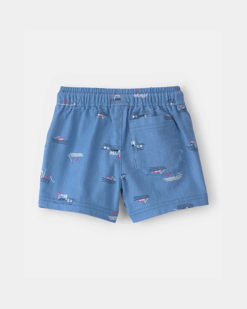 Baby Boy Sailboat Twill Shorts - Blue