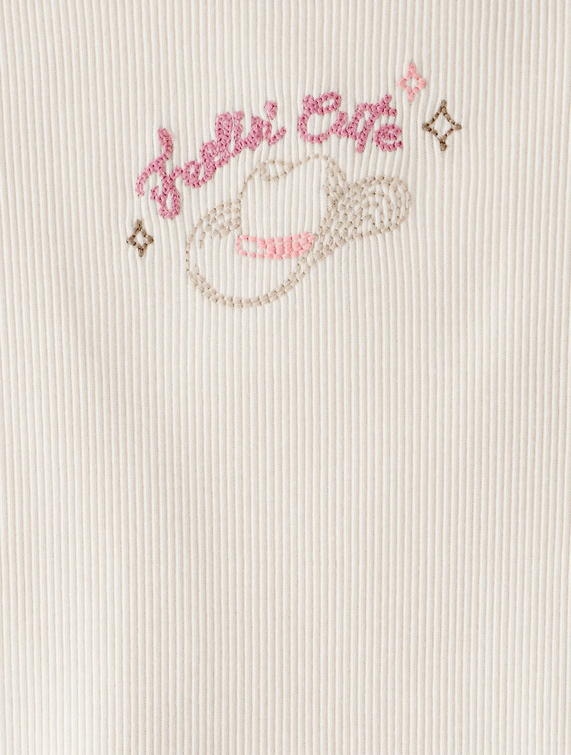 Toddler Girl Cowgirl Hat Cotton Short-Sleeve Top - Ivory