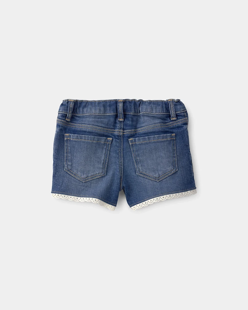 Toddler Girl Eyelet Trim Denim Shorts - Dark Wash
