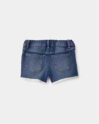 Toddler Girl Eyelet Trim Denim Shorts - Dark Wash
