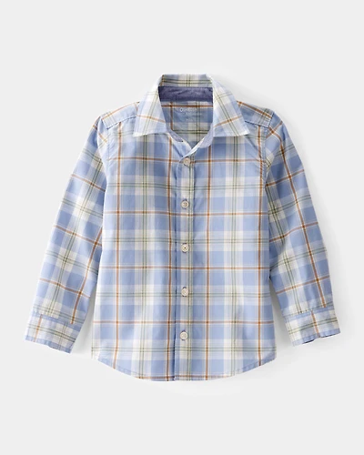 Toddler Boy Poplin Plaid Button-Front Shirt -Blue/Orange/White