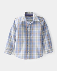 Toddler Boy Poplin Plaid Button-Front Shirt  -Blue/Orange/White