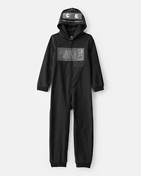 Boys Robot Fleece Hooded Zip-Up 1-Piece Pajama Jumpsuit - Black