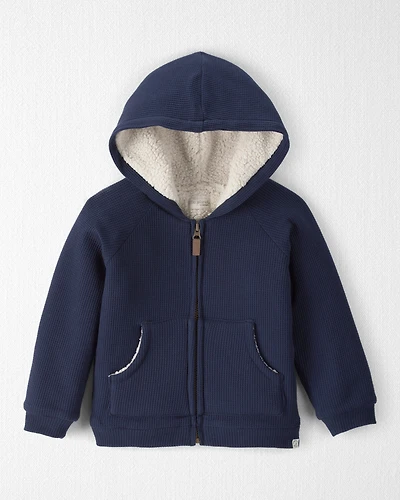 Toddler Boy Sherpa Waffle Knit Hooded Jacket Made with Organic Cotton