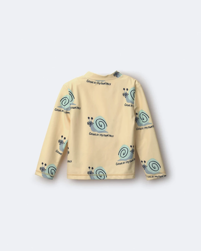 Toddler Half-Zip Long-Sleeve Rashguard in Snail Print- Yellow
