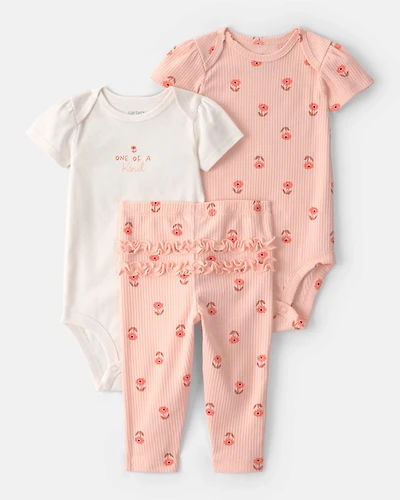 Baby Girl 3-Piece Floral Bodysuits & Pant Set - Pink
