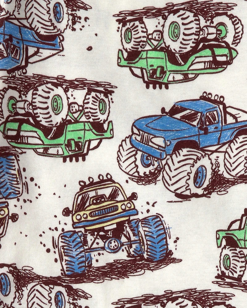 Toddler Boy Monster Truck 100% Cotton Snug Fit 4-Piece Pajama Set - Grey