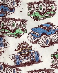 Toddler Boy Monster Truck 100% Cotton Snug Fit 4-Piece Pajama Set - Grey