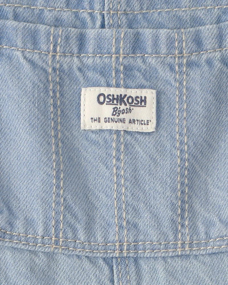 Baby Girl Denim Patch Overalls - Light Wash