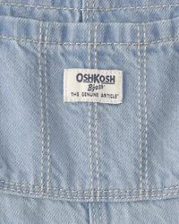 Baby Girl Denim Patch Overalls - Light Wash