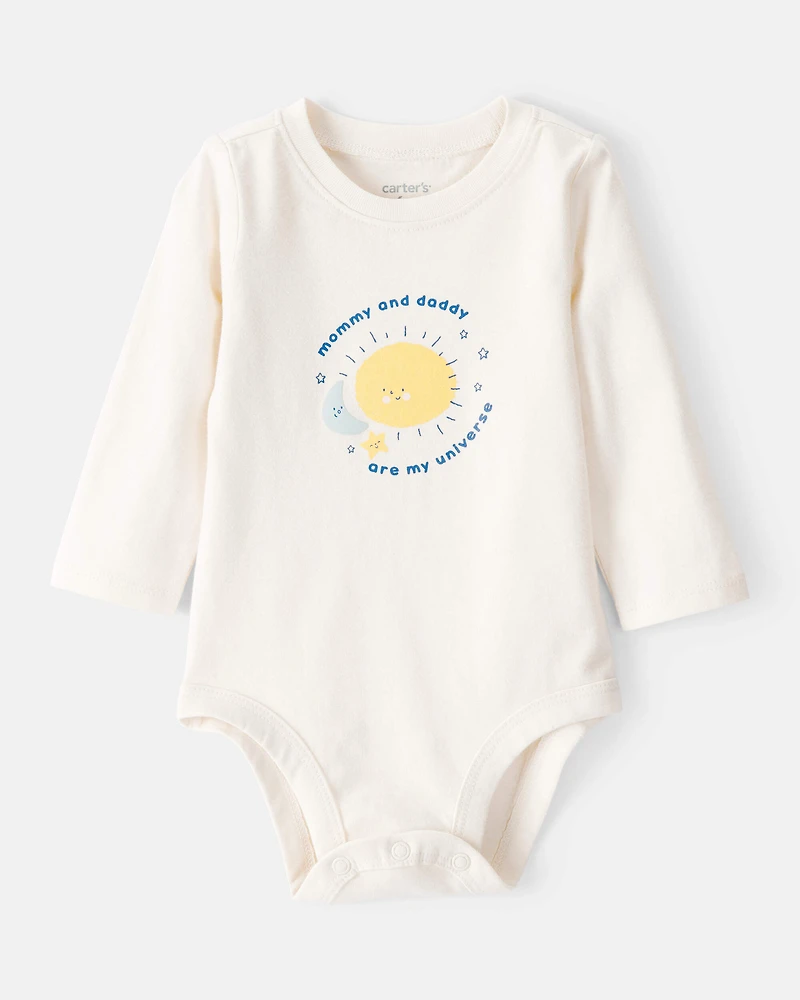 Baby "Mommy & Daddy Are My Universe" Cotton Long-Sleeve Graphic Bodysuit - Ivory