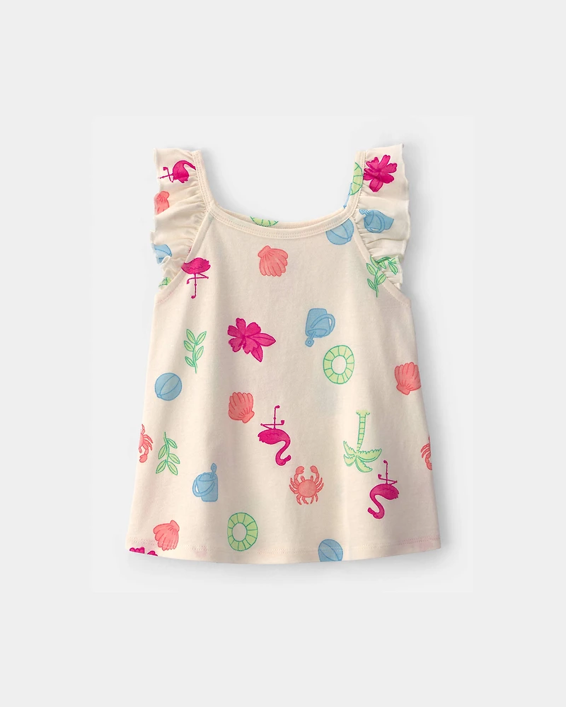 Toddler Girl Beach Ruffle-Sleeve Tank Top - Cream