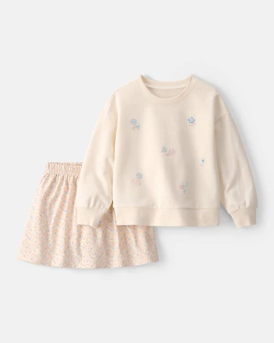 Toddler Girl 2-Piece Floral French Terry Top & Skort Set - Cream