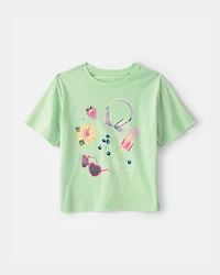 Girls 'Beach Season' Summer Oversized Graphic Tee - Green
