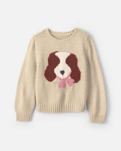 Toddler Girl Dog Sweater - Cream
