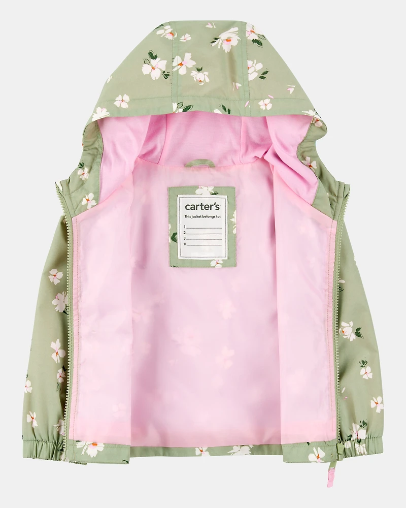Toddler Floral Print Windbreaker Jacket - Olive