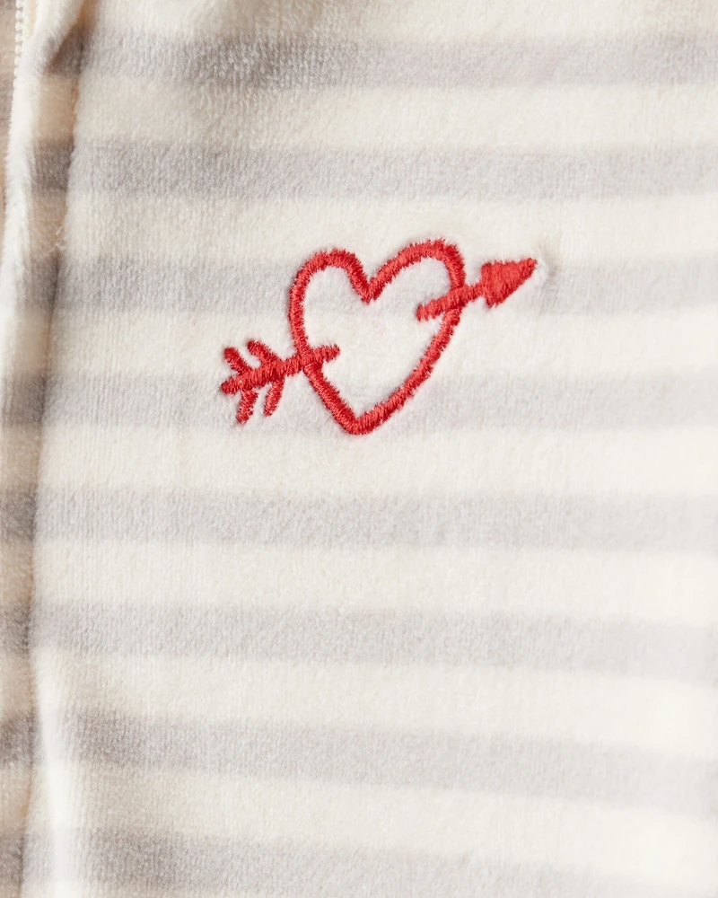 Baby Valentine's Day Striped DreamPlush Snug Fit 2-Way Zip Sleep & Play Pajamas - Grey