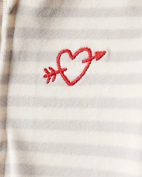 Baby Valentine's Day Striped DreamPlush Snug Fit 2-Way Zip Sleep & Play Pajamas - Grey