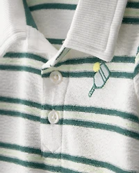 Baby Boy Pickleball Stripe Short-Sleeve Romper - Green/White