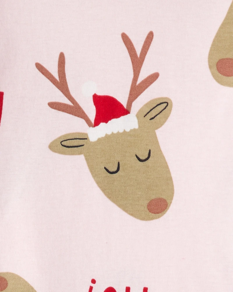 Toddler Reindeer 100% Cotton Snug Fit 2-Piece Pajamas - Pink