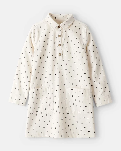 Girls Floral Corduroy Dress - Ivory