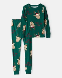 Kid Reindeer 100% Cotton Snug Fit 2-Piece Pajamas - Green