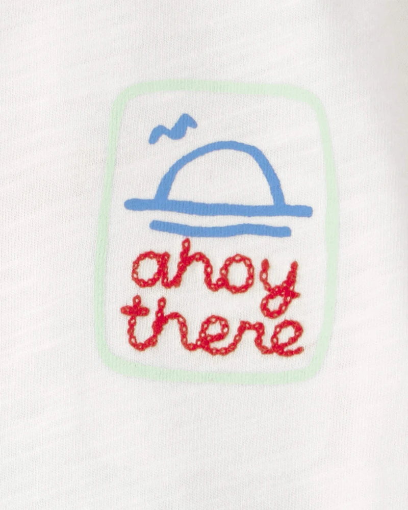 Baby Boy 2-Piece 'Ahoy There' Graphic Tee & Sailboat Shorts Set - White/Blue