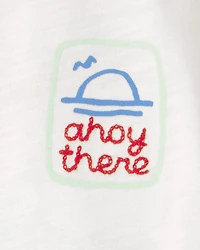 Baby Boy 2-Piece 'Ahoy There' Graphic Tee & Sailboat Shorts Set - White/Blue