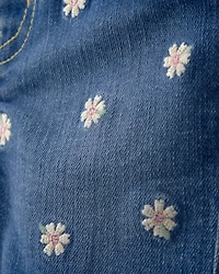 Baby Girl Daisy Denim Embroidered Shorts - Dark Wash