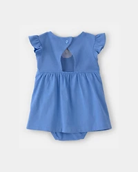 Baby Girl Seashell Short-Sleeve Bodysuit Dress - Blue