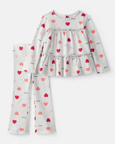Toddler Girl Heart Top & Pant Set - Grey