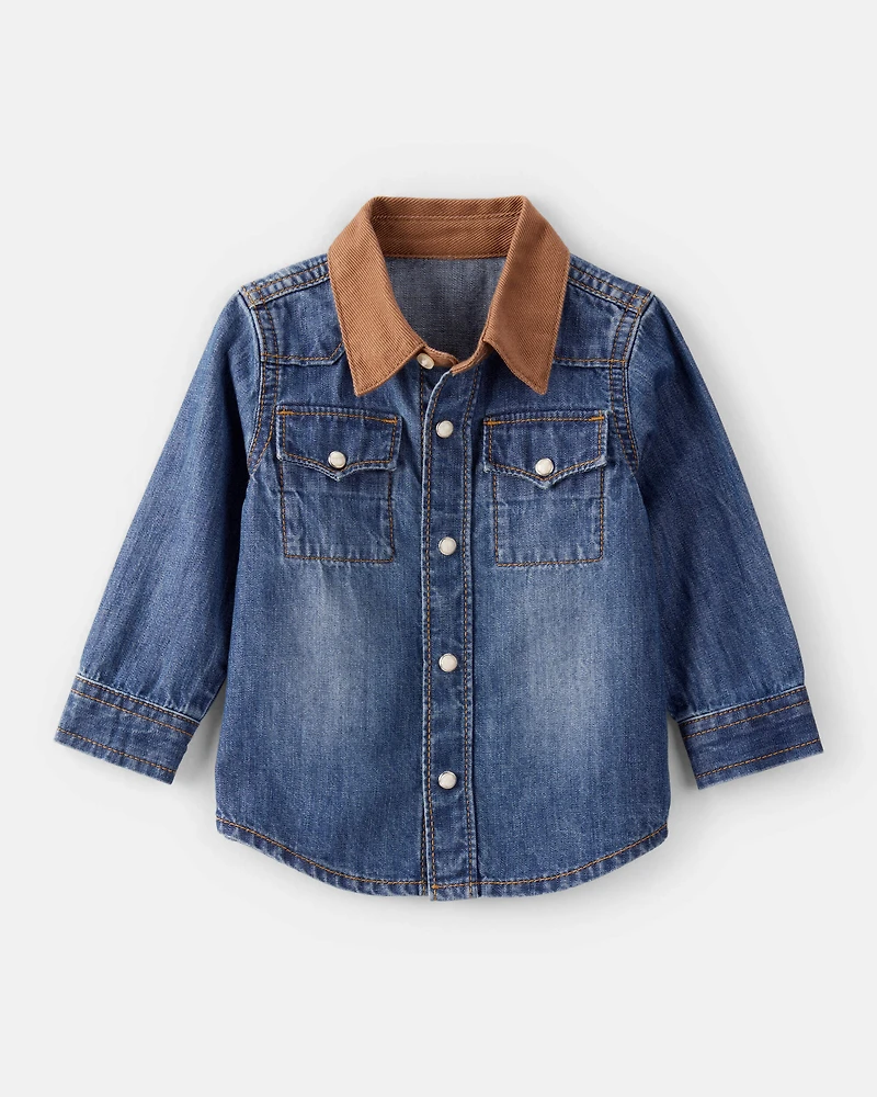 Baby Boy Western Denim Long-Sleeve Button-Down Shirt - Blue
