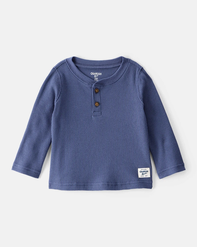 Baby Boy Long-Sleeve Thermal Henley Shirt - Blue