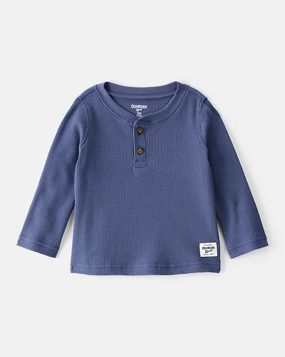 Baby Boy Long-Sleeve Thermal Henley Shirt - Blue