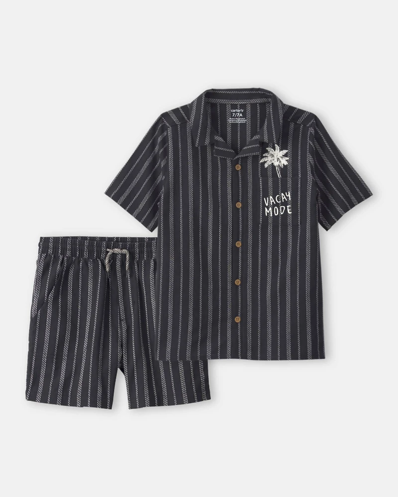 Boys 2-Piece Striped Button-Down Shirt & Short Set - Black